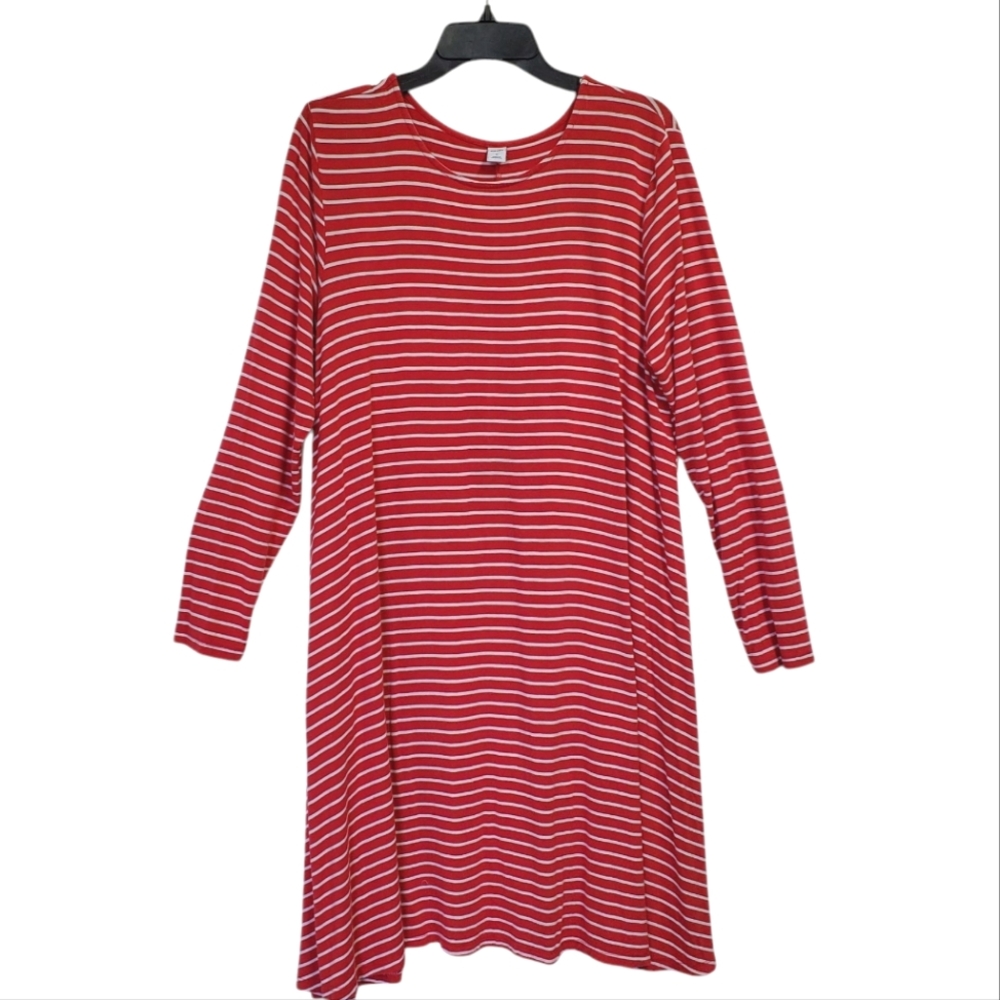 Old Navy Women's Red and White Striped Long Sleeve Dress Size XL